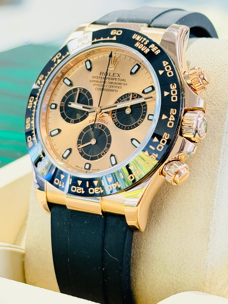 Rolex Daytona Rose Gold Black Ceramic Oyster flex Watch 116515 LN Box And Papers - Diamonds East Intl.