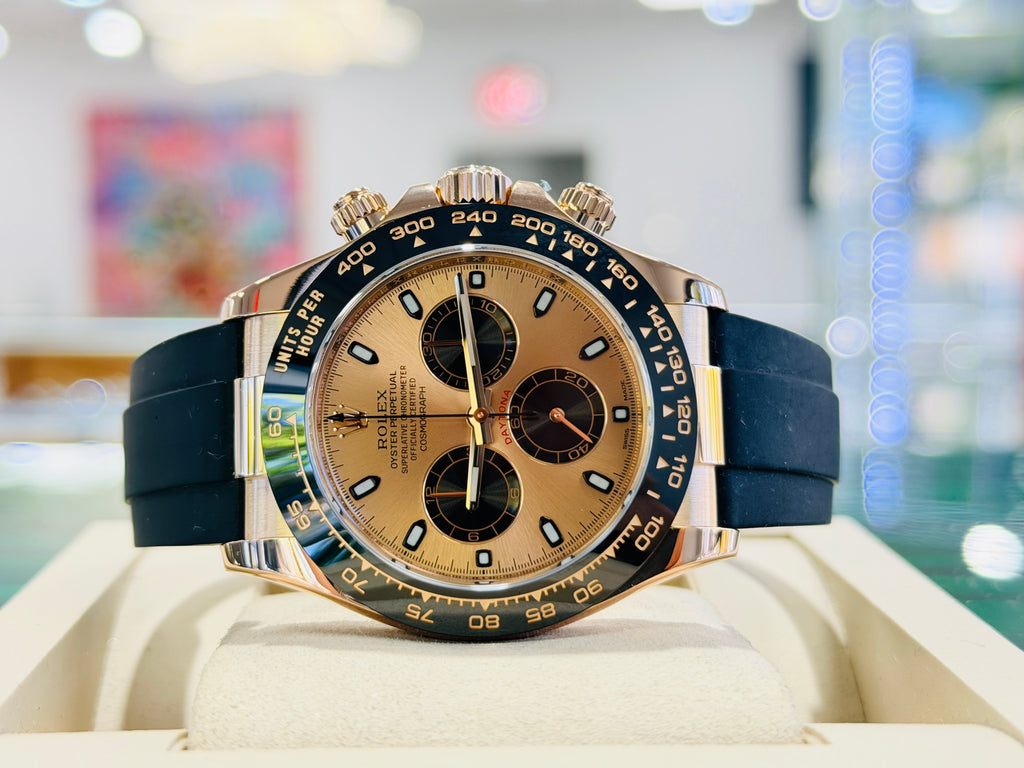 Rolex Daytona Rose Gold Black Ceramic Oyster flex Watch 116515 LN Box And Papers - Diamonds East Intl.