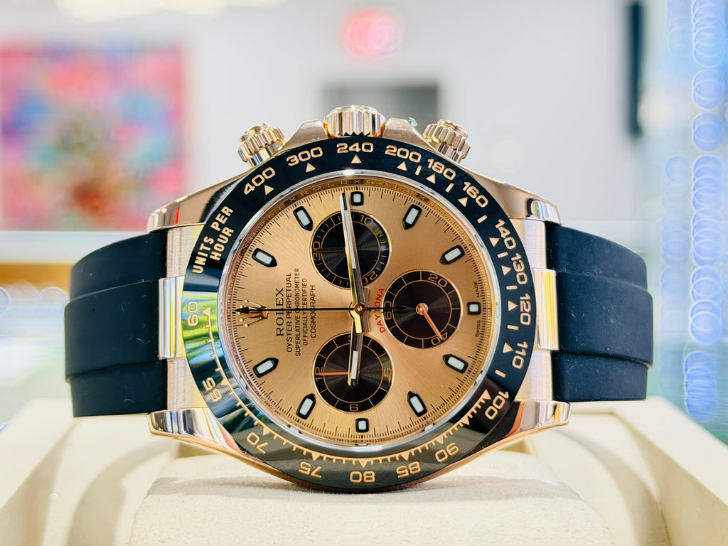 Rolex Daytona Rose Gold Black Ceramic Oyster flex Watch 116515 LN Box And Papers - Diamonds East Intl.