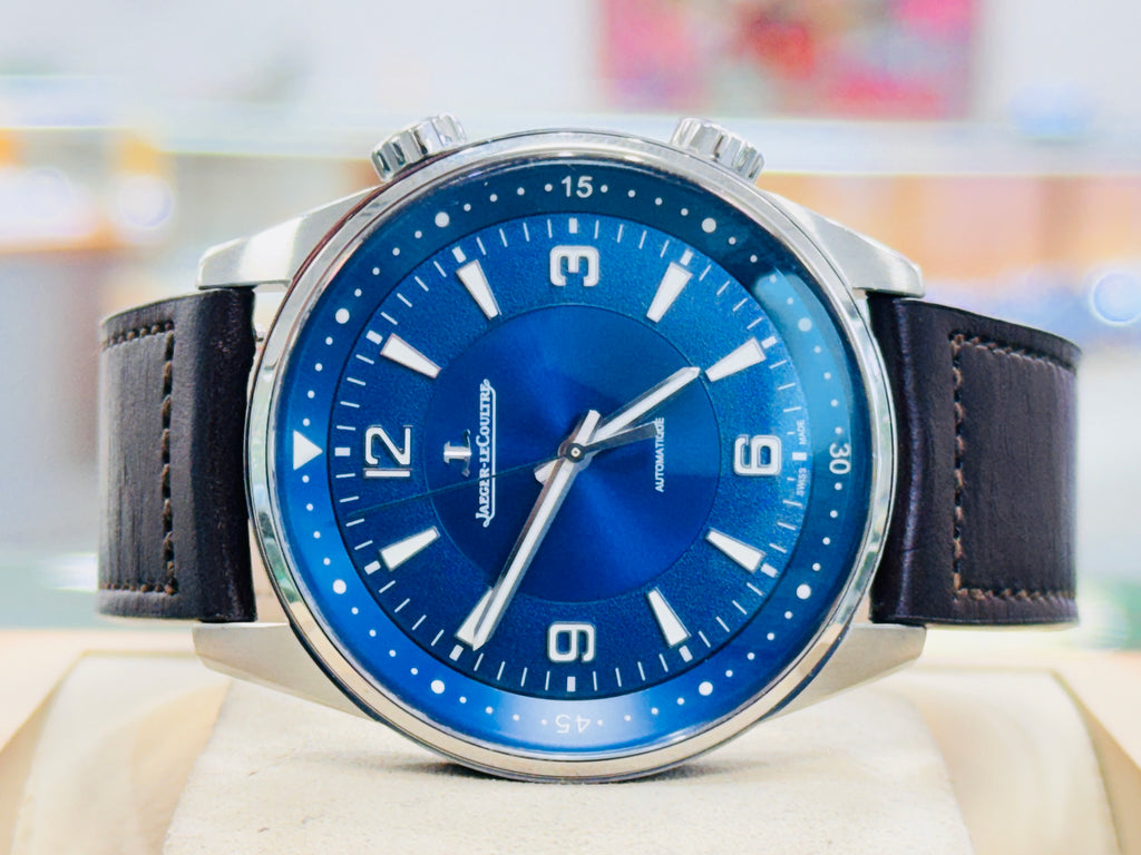 Jaeger-LeCoultre Polaris Blue Dial 9008480 Brown Leather Strap Additional Stainless Steel Band  41mm MINT Box & Papers