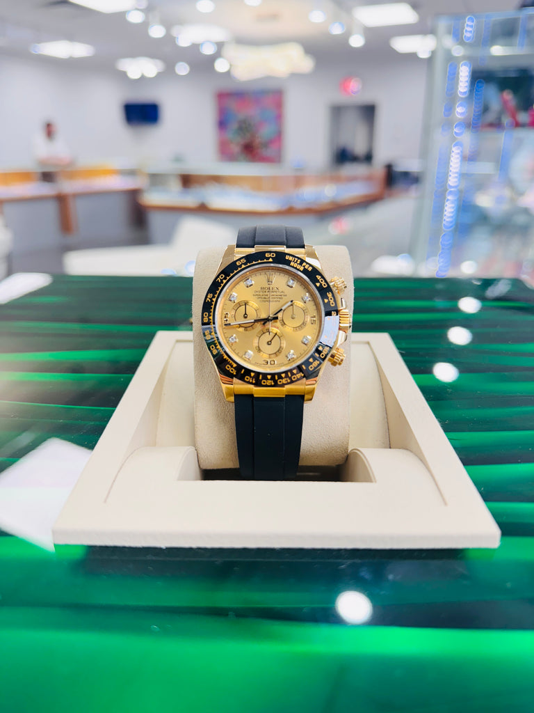 Rolex Daytona 116518LN  Factory Champagne Diamond Dial  OysterFlex Box and Papers Unworn - Diamonds East Intl.