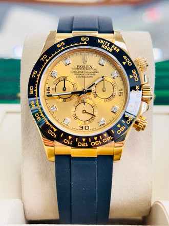 Rolex Daytona 116518LN  Factory Champagne Diamond Dial  OysterFlex Box and Papers Unworn - Diamonds East Intl.