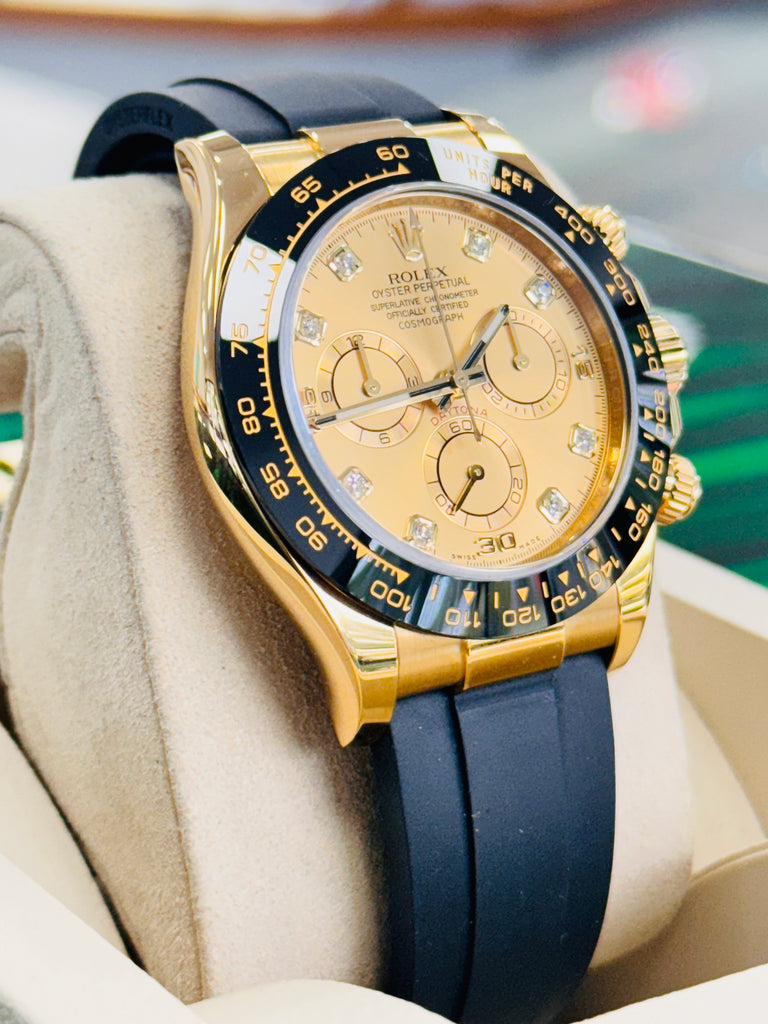 Rolex Daytona 116518LN  Factory Champagne Diamond Dial  OysterFlex Box and Papers Unworn - Diamonds East Intl.