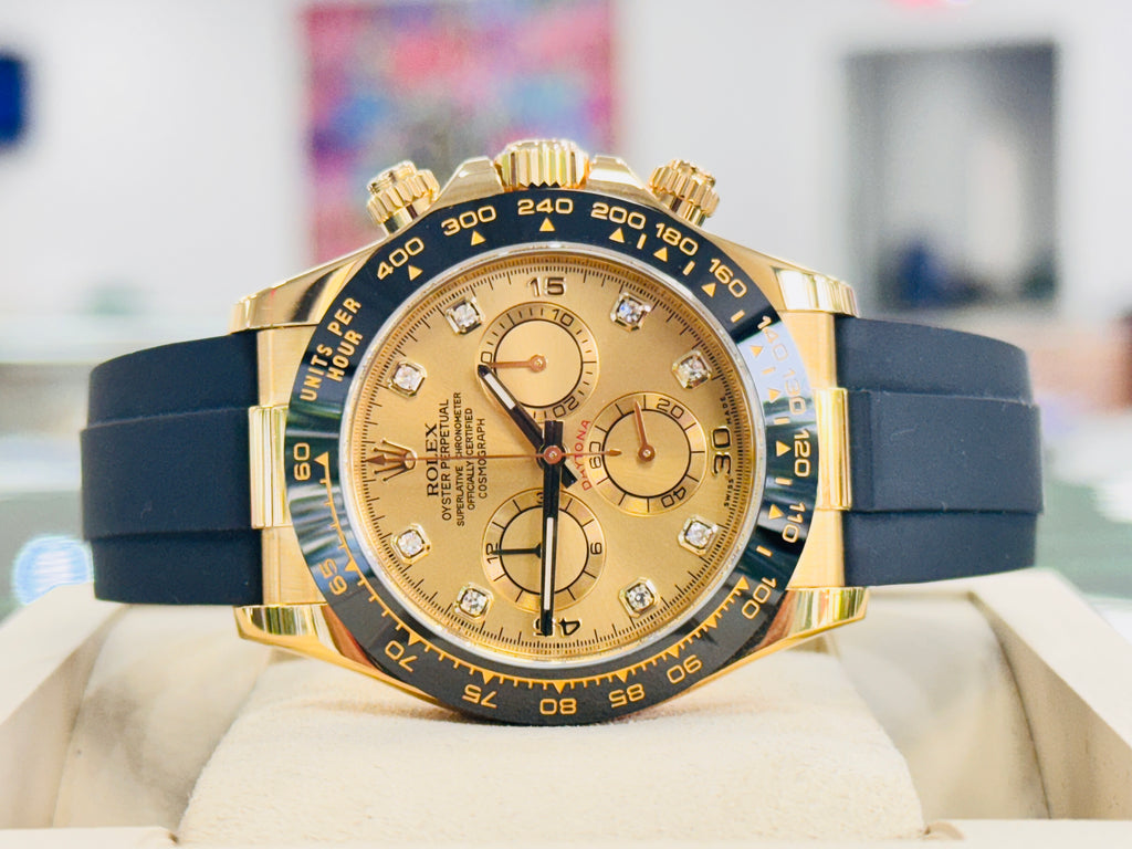 Rolex Daytona 116518LN  Factory Champagne Diamond Dial  OysterFlex Box and Papers Unworn - Diamonds East Intl.