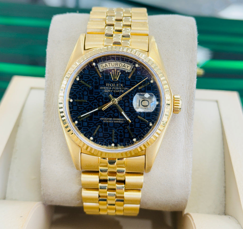 Rolex  Day-Date 36 18038 Factory Blueish / Purple Jubilee Dial Rare Jubilee Band 6 million Serial Number Vintage COMPLETED BOX PAPERS - Diamonds East Intl.