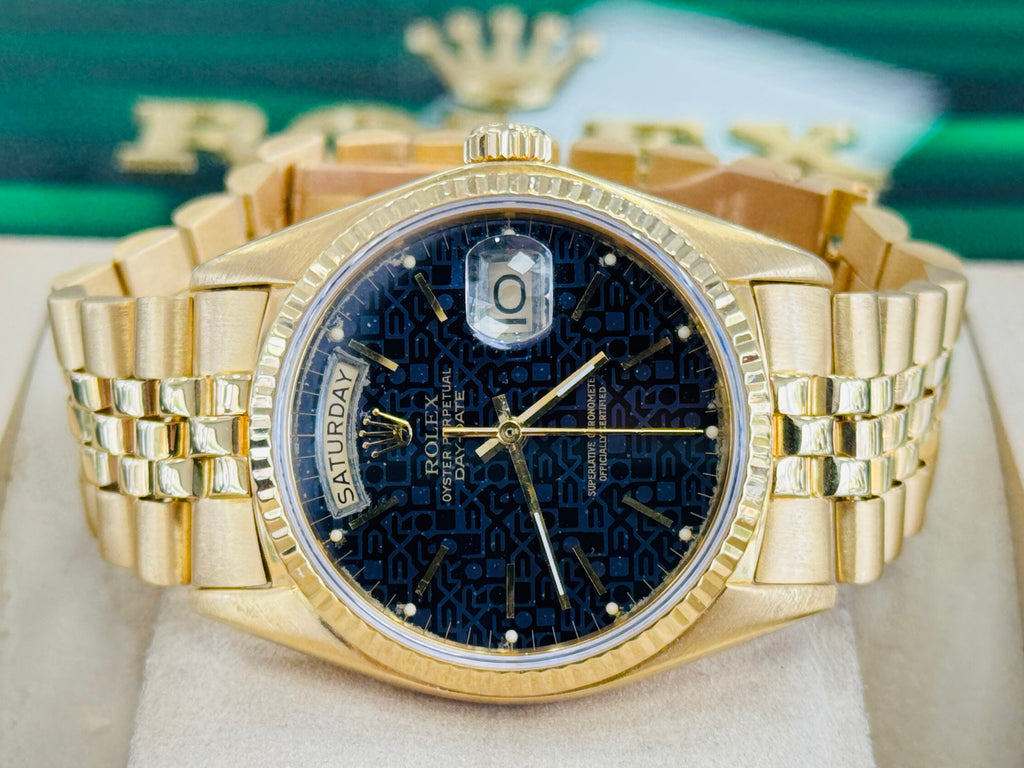 Rolex  Day-Date 36 18038 Factory Blueish / Purple Jubilee Dial Rare Jubilee Band 6 million Serial Number Vintage COMPLETED BOX PAPERS - Diamonds East Intl.