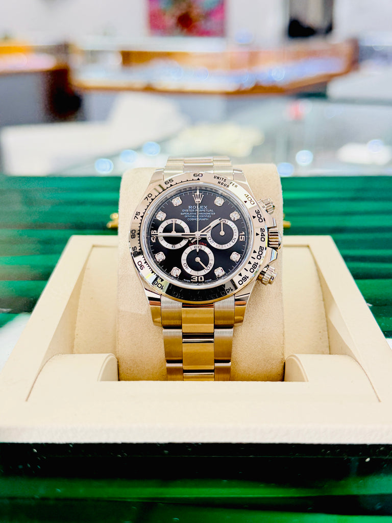 Rolex Daytona 40 116509 White Gold Factory Black Diamond Dial  Box and Papers PreOwned - Diamonds East Intl.