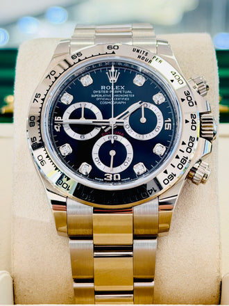 Rolex Daytona 40 116509 White Gold Factory Black Diamond Dial  Box and Papers PreOwned - Diamonds East Intl.