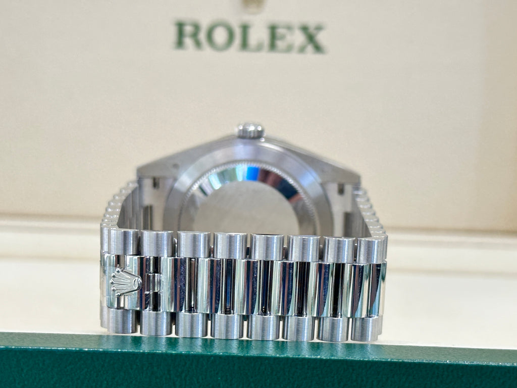 Rolex Platinum Day-Date 40 228396TBR Factory Paved Diamond Sapphire Dial Baguette Diamond Bezel Box/Papers MINT - Diamonds East Intl.