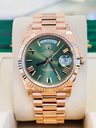 Rolex Day-Date 40 228235  Olive Green President Rose Gold  PreOwned - Diamonds East Intl.