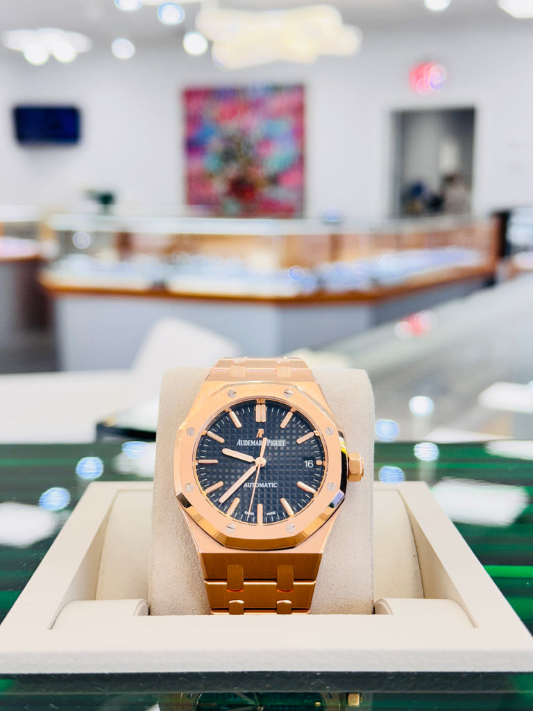 Audemars Piguet Royal Oak 37 Selfwinding Ladies Automatic Black Dial Rose Gold 15450OR.OO.D002CR.01  UNWORN Factory AP Rose Gold Band - Diamonds East Intl.