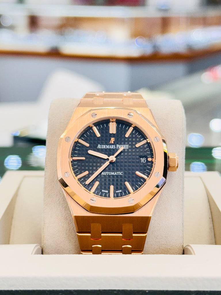 Audemars Piguet Royal Oak 37 Selfwinding Ladies Automatic Black Dial Rose Gold 15450OR.OO.D002CR.01  UNWORN Factory AP Rose Gold Band - Diamonds East Intl.