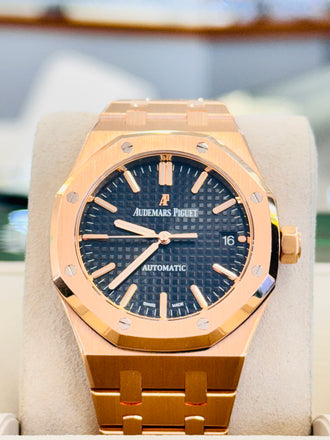 Audemars Piguet Royal Oak 37 Selfwinding Ladies Automatic Black Dial Rose Gold 15450OR.OO.D002CR.01  UNWORN Factory AP Rose Gold Band - Diamonds East Intl.