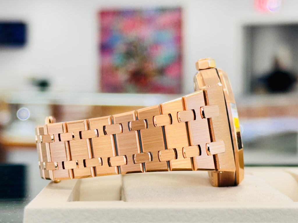 Audemars Piguet Royal Oak 37 Selfwinding Ladies Automatic Black Dial Rose Gold 15450OR.OO.D002CR.01  UNWORN Factory AP Rose Gold Band - Diamonds East Intl.