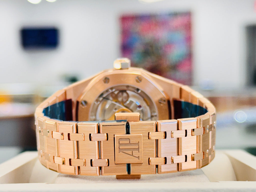 Audemars Piguet Royal Oak 37 Selfwinding Ladies Automatic Black Dial Rose Gold 15450OR.OO.D002CR.01  UNWORN Factory AP Rose Gold Band - Diamonds East Intl.