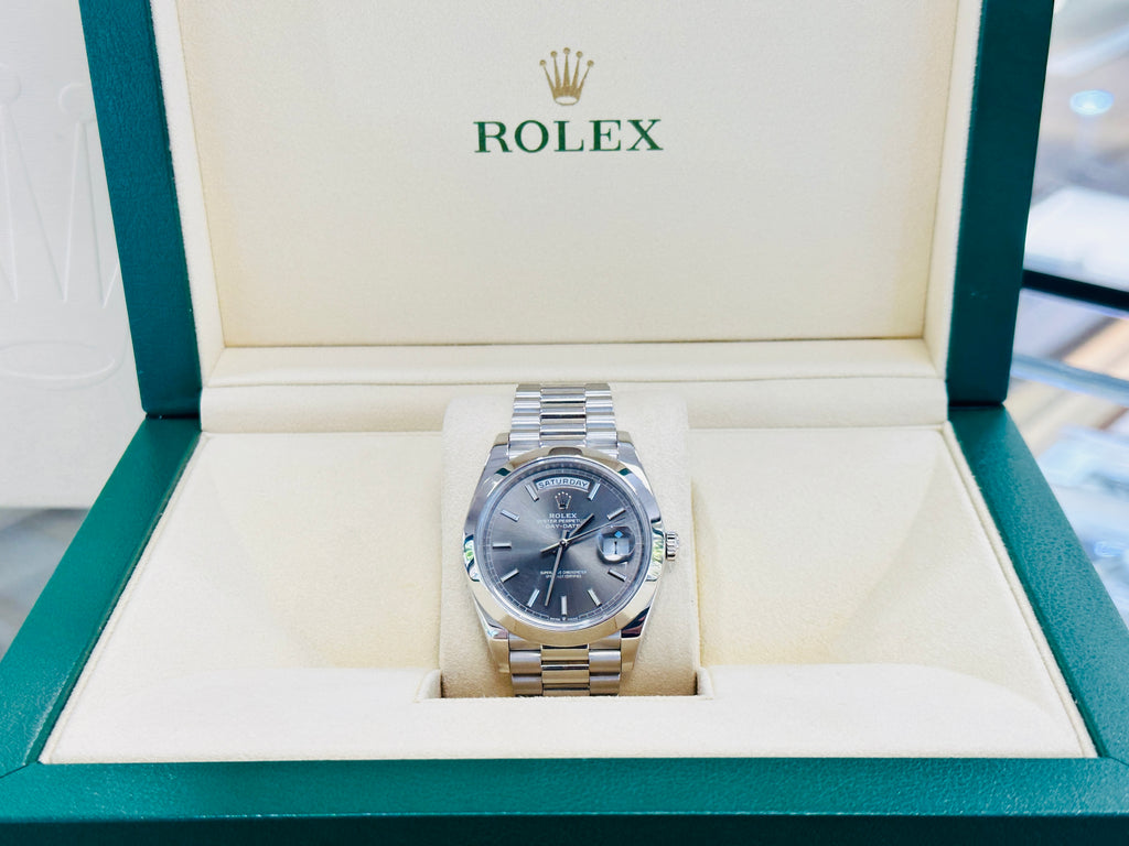 Rolex Day-Date 40mm Platinum 228206 Grey PreOwned - Diamonds East Intl.