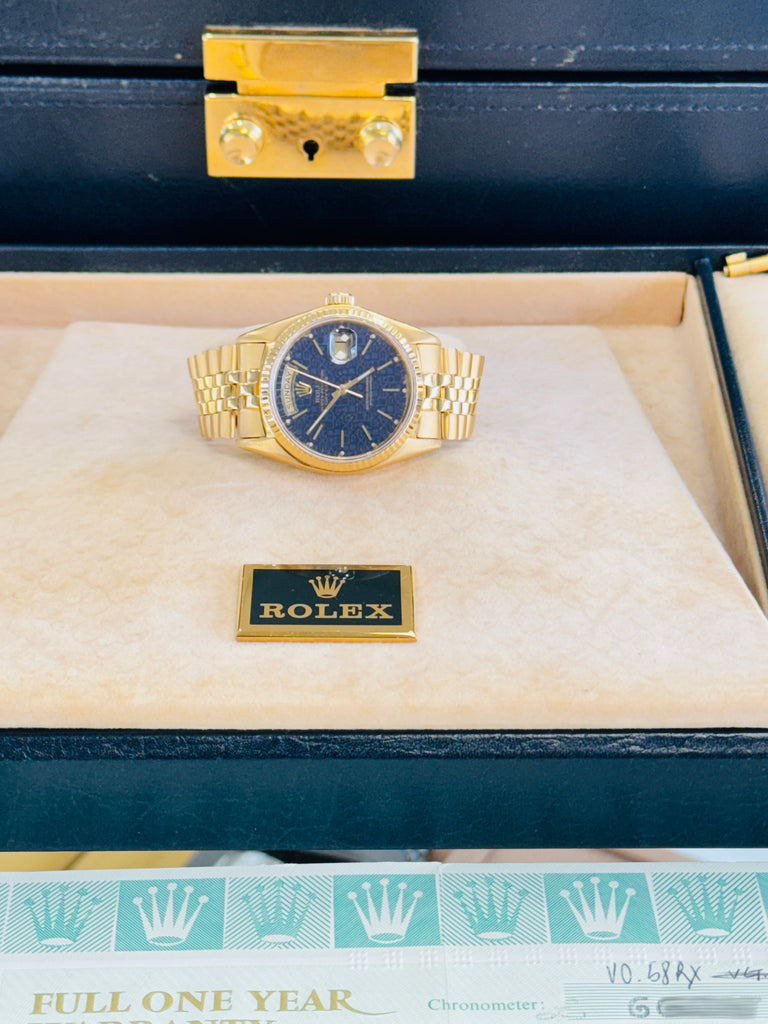 Rolex  Day-Date 36 18038 Factory Blueish / Purple Jubilee Dial Rare Jubilee Band 6 million Serial Number Vintage COMPLETED BOX PAPERS - Diamonds East Intl.