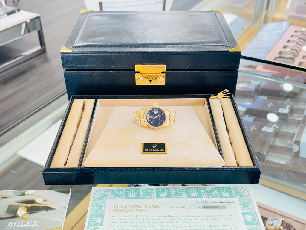 Rolex  Day-Date 36 18038 Factory Blueish / Purple Jubilee Dial Rare Jubilee Band 6 million Serial Number Vintage COMPLETED BOX PAPERS - Diamonds East Intl.