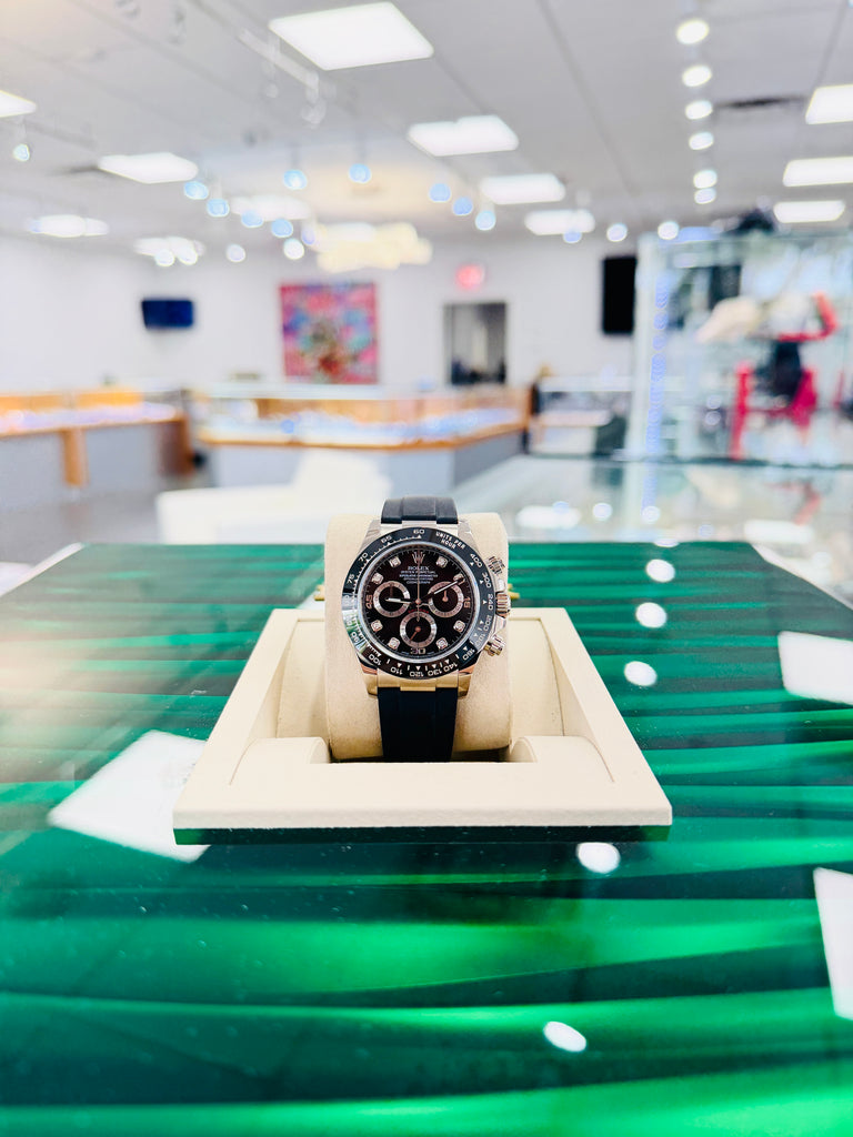 Rolex Daytona 116519LN  White Gold Oysterflex Factory  Black Diamond Dial PreOwned - Diamonds East Intl.