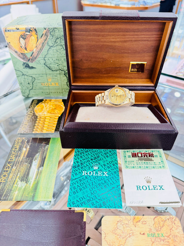 Rolex Day-Date 36 18238  Double Quick FACTORY Champagne Diamond Dial FULL SET Box and Papers MINT