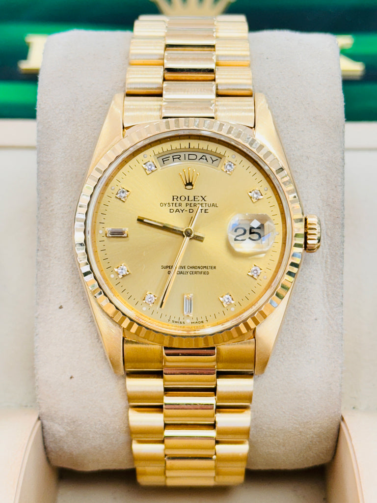 Rolex Day-Date 36 18238  Double Quick FACTORY Champagne Diamond Dial FULL SET Box and Papers MINT