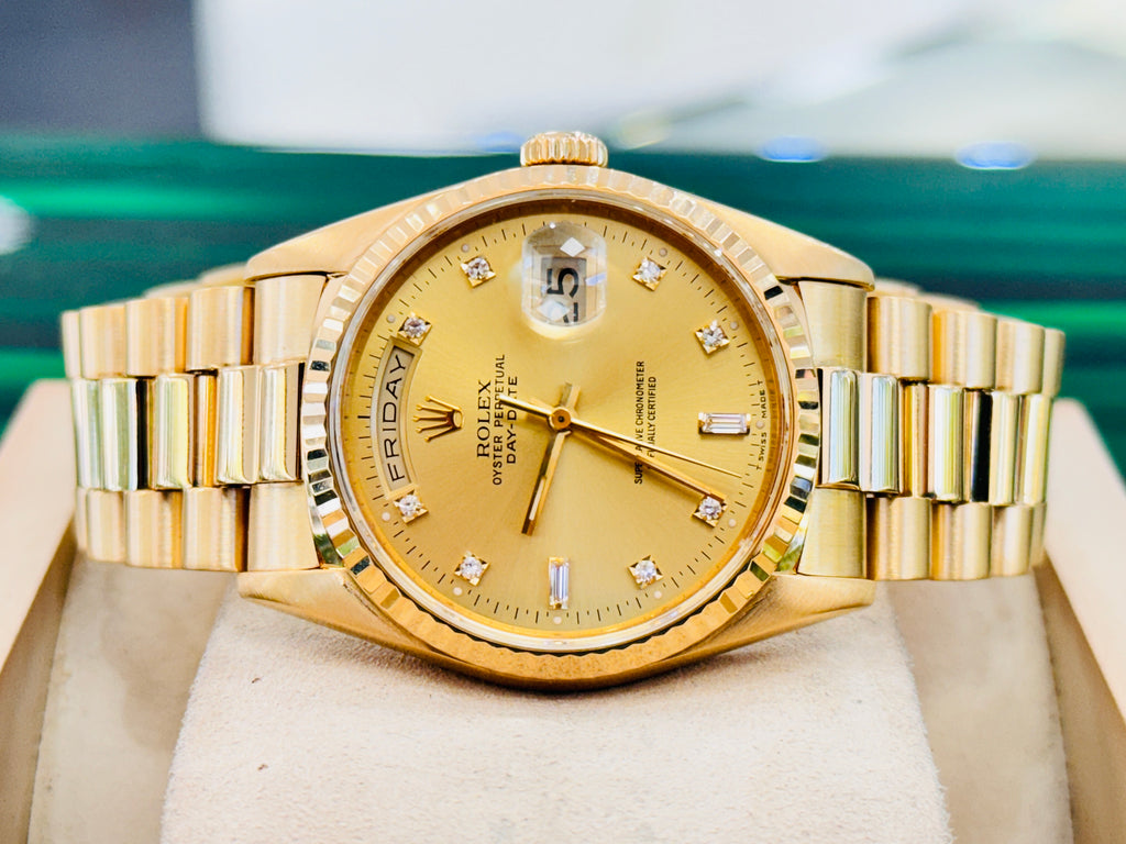 Rolex Day-Date 36 18238  Double Quick FACTORY Champagne Diamond Dial FULL SET Box and Papers MINT