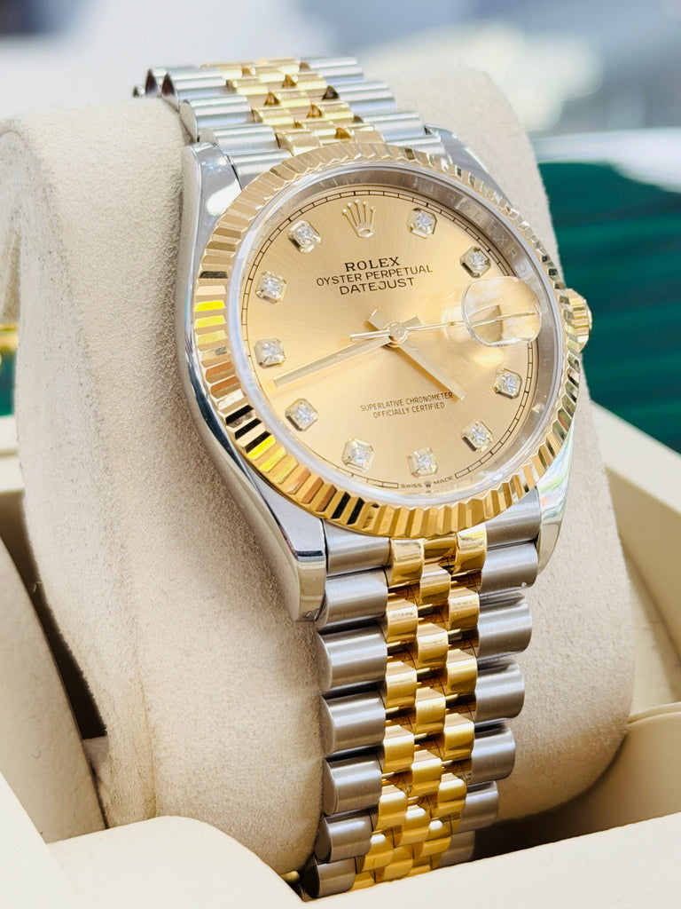 Rolex Datejust 36 126233 Stainless and Gold Factory Champagne Diamond Dial  Jubilee Box and Papers PreOwned - Diamonds East Intl.