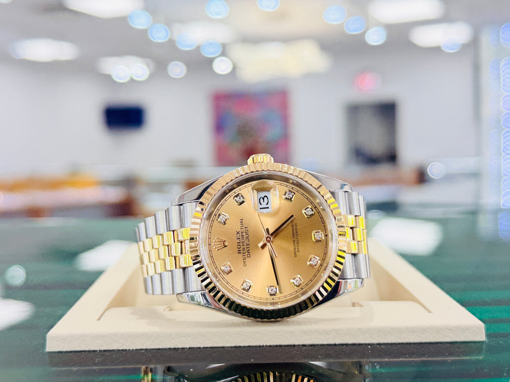 Rolex Datejust 36 126233 Stainless and Gold Factory Champagne Diamond Dial  Jubilee Box and Papers PreOwned - Diamonds East Intl.