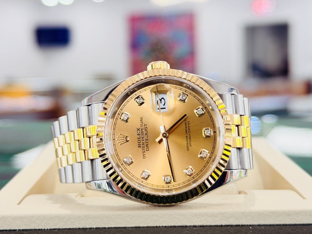 Rolex Datejust 36 126233 Stainless and Gold Factory Champagne Diamond Dial  Jubilee Box and Papers PreOwned - Diamonds East Intl.