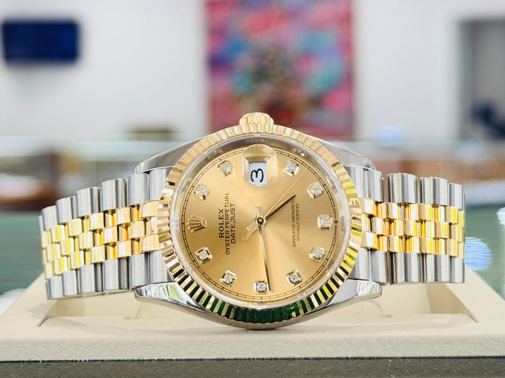 Rolex Datejust 36 126233 Stainless and Gold Factory Champagne Diamond Dial  Jubilee Box and Papers PreOwned - Diamonds East Intl.