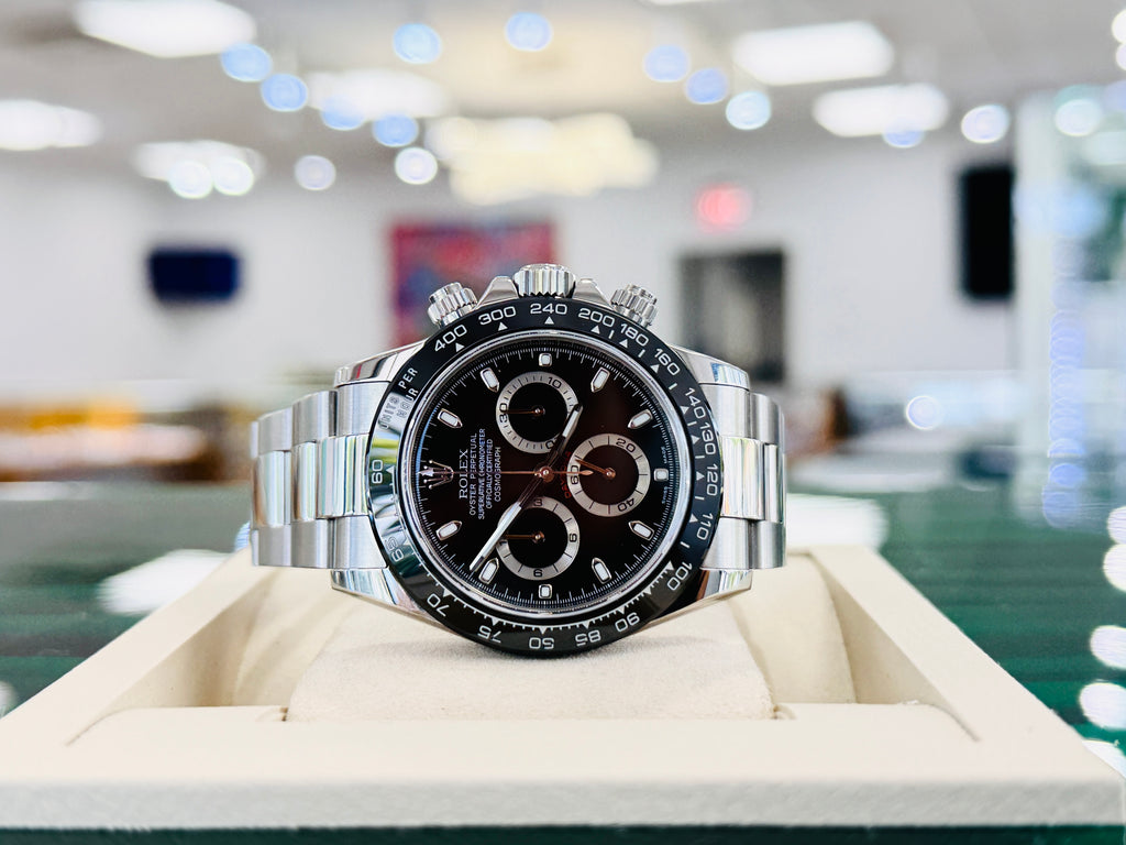 Rolex Daytona Cosmograph 116520 40mm Stainless Steel Black Dial  Custom Black Ceramic Bezel style  Box and Papers PreOwned - Diamonds East Intl.