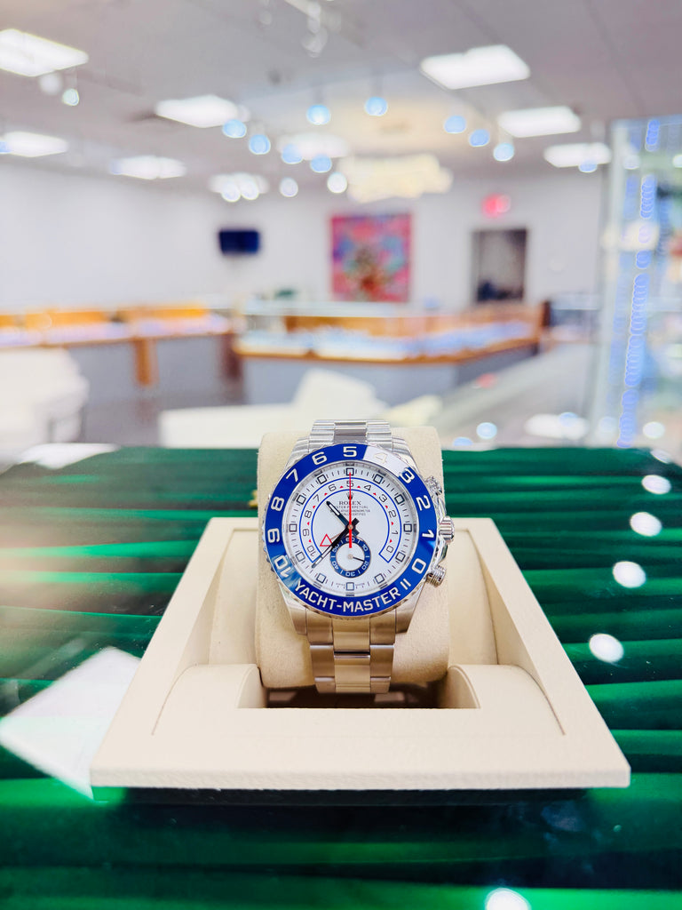 Rolex Yacht-Master II 44 116680 Stainless Steel White Dial Blue Hands Blue Ceramic Bezel Regatta Timer Box and Papers PreOwned