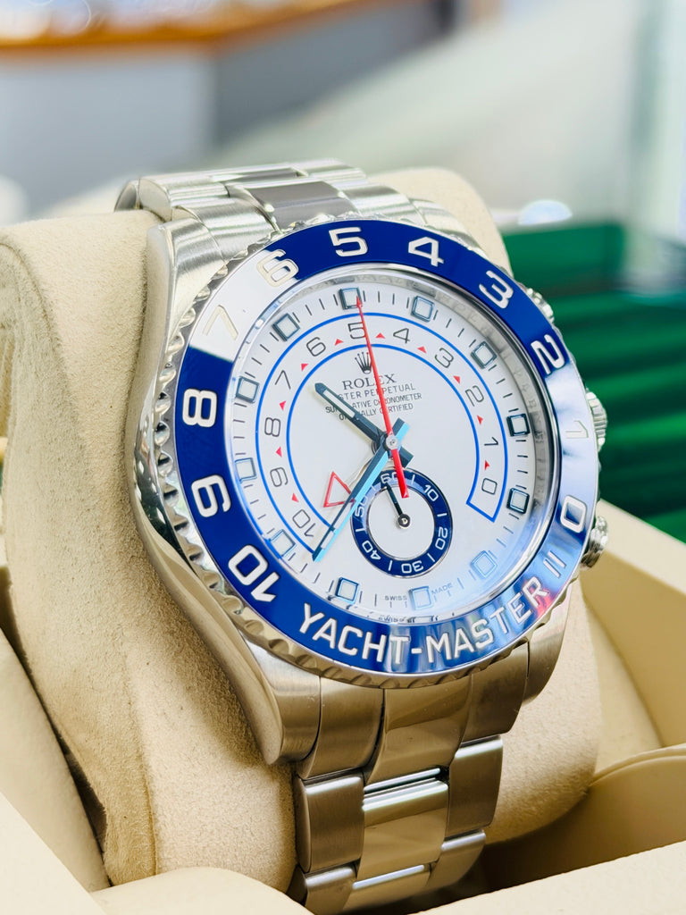 Rolex Yacht-Master II 44 116680 Stainless Steel White Dial Blue Hands Blue Ceramic Bezel Regatta Timer Box and Papers PreOwned