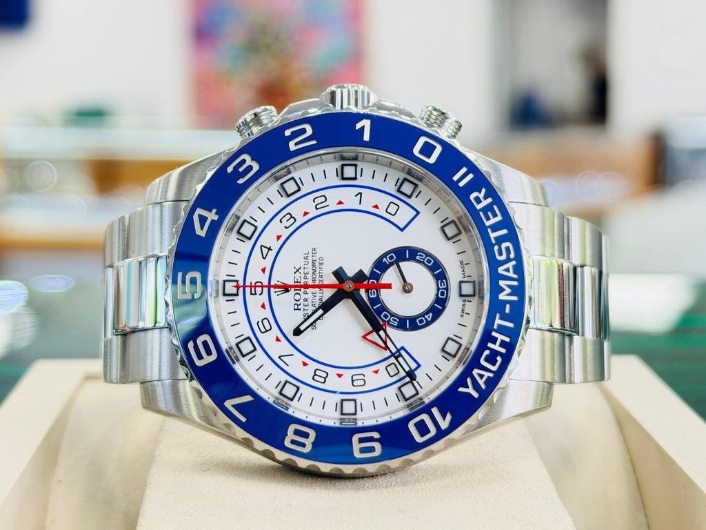 Rolex Yacht-Master II 44 116680 Stainless Steel White Dial Blue Hands Blue Ceramic Bezel Regatta Timer Box and Papers PreOwned
