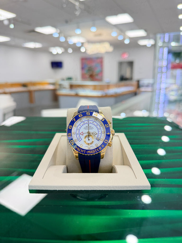 Rolex  Yacht-Master II 116688  Mercedes Hands 44 PreOwned +  Unworn Blue With Red Stripe Rubber b