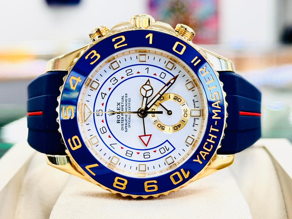 Rolex  Yacht-Master II 116688  Mercedes Hands 44 PreOwned +  Unworn Blue With Red Stripe Rubber b
