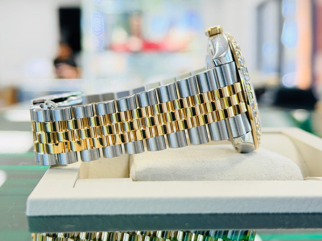 Rolex Datejust 41 126333 Champagne Diamond Dial Custom Diamond Bezel Steel & Yellow Gold PreOwned B&P - Diamonds East Intl.