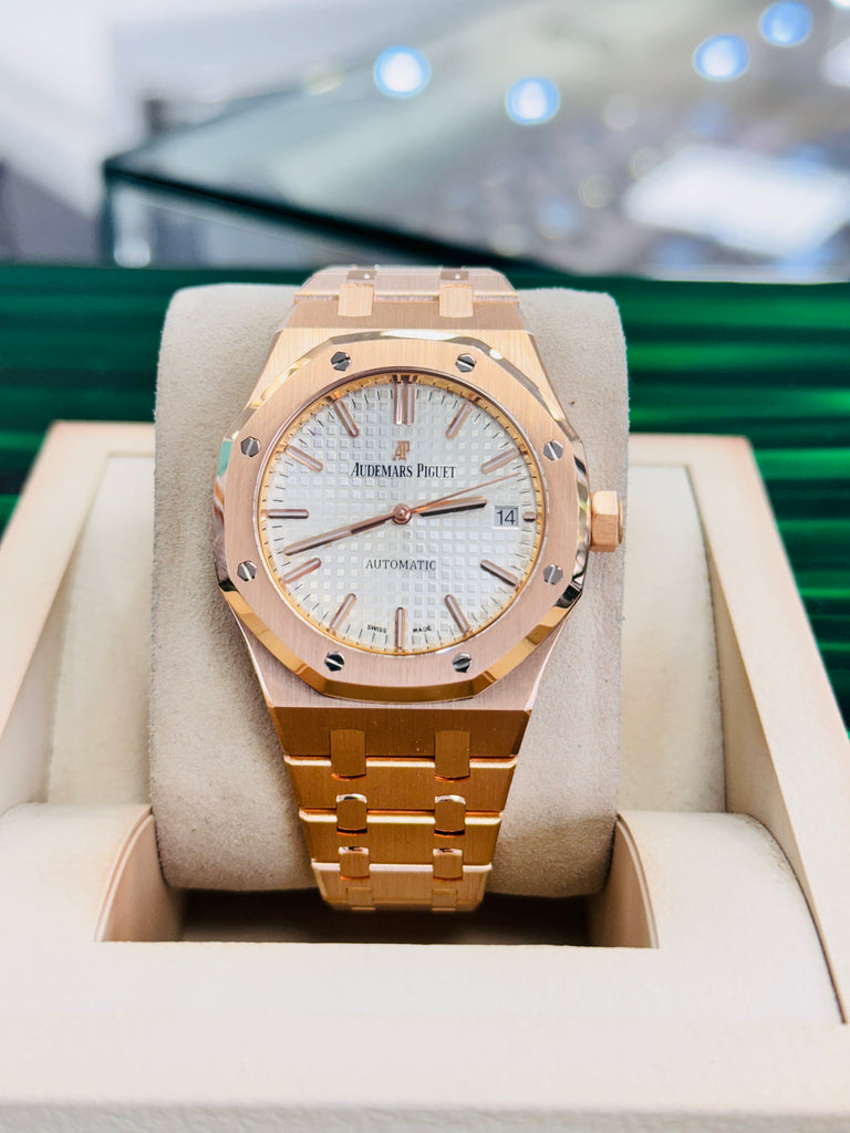 Audemars Piguet Royal Oak Selfwinding Ladies Automatic Silver Dial 18K Rose Gold 15450OR.OO.D088CR.01 Factory Rose Gold Band MINT