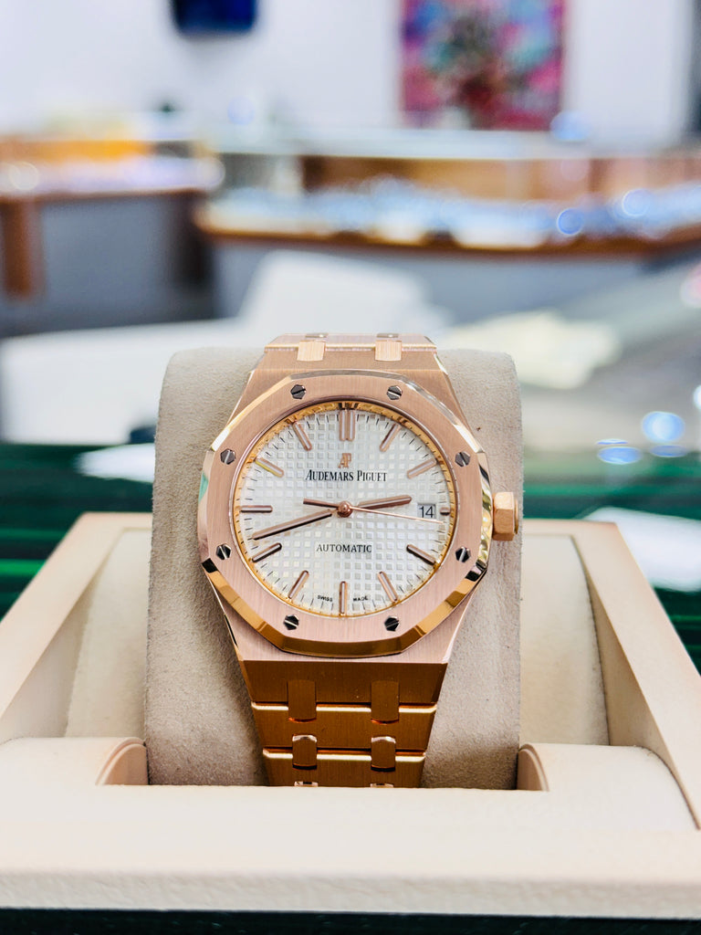Audemars Piguet Royal Oak Selfwinding Ladies Automatic Silver Dial 18K Rose Gold 15450OR.OO.D088CR.01 Factory Rose Gold Band MINT