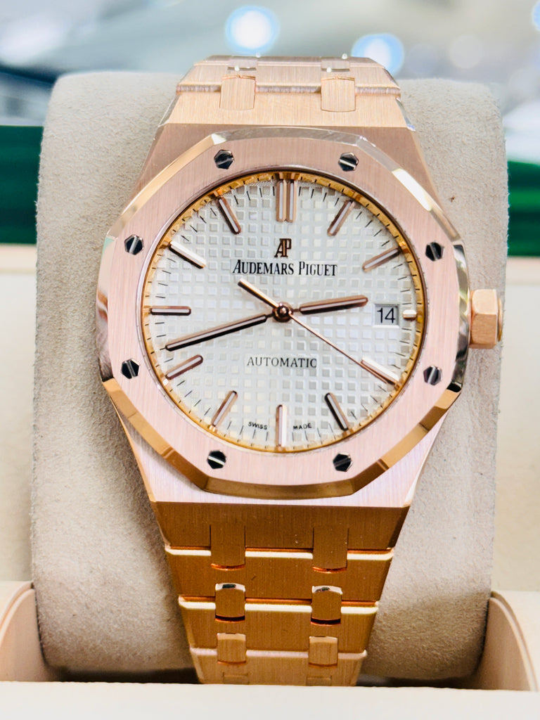 Audemars Piguet Royal Oak Selfwinding Ladies Automatic Silver Dial 18K Rose Gold 15450OR.OO.D088CR.01 Factory Rose Gold Band MINT