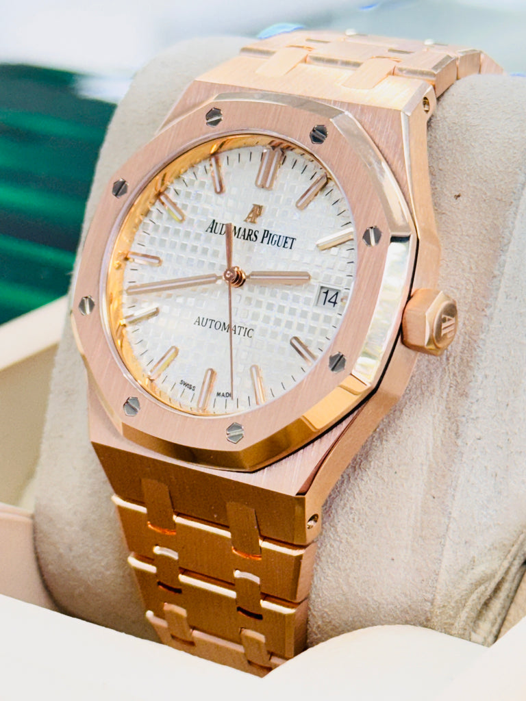 Audemars Piguet Royal Oak Selfwinding Ladies Automatic Silver Dial 18K Rose Gold 15450OR.OO.D088CR.01 Factory Rose Gold Band MINT