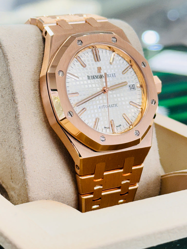 Audemars Piguet Royal Oak Selfwinding Ladies Automatic Silver Dial 18K Rose Gold 15450OR.OO.D088CR.01 Factory Rose Gold Band MINT