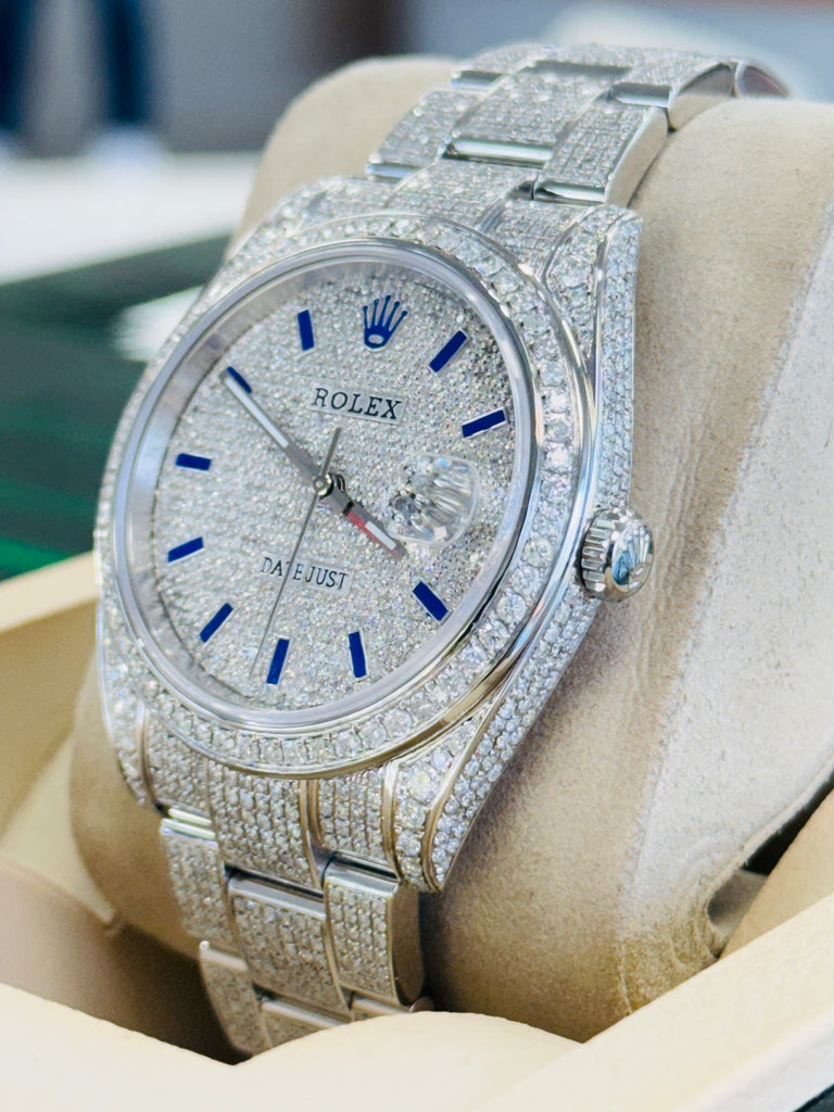 Rolex Datejust 41 126300  Full Custom Diamond Pave Set  Custom Pave Diamond Blue Stick Dial  Box and Papers - Diamonds East Intl.