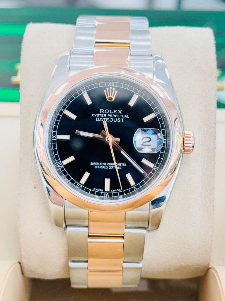 Rolex Datejust 36mm 116201 Rose Gold / SS 'Roulette' Date Wheel MINT Box/Papers