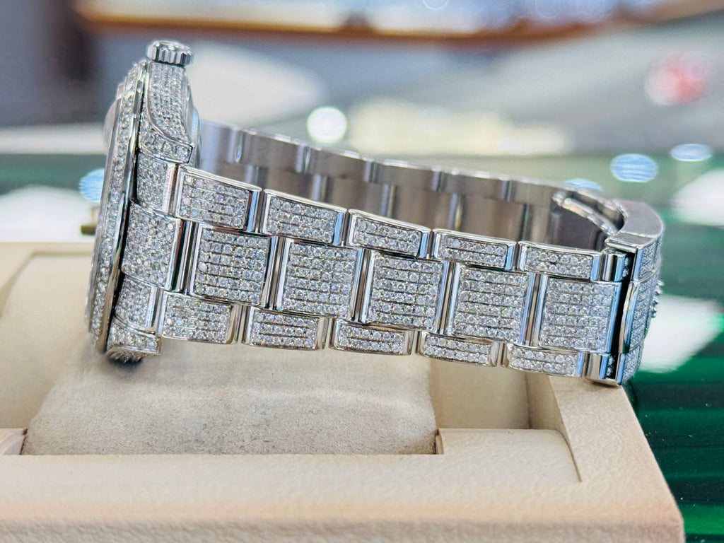 Rolex Datejust 41 126300  Full Custom Diamond Pave Set  Custom Pave Diamond Blue Stick Dial  Box and Papers - Diamonds East Intl.