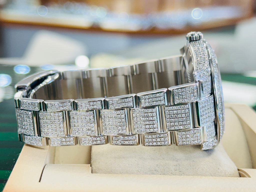 Rolex Datejust 41 126300  Full Custom Diamond Pave Set  Custom Pave Diamond Blue Stick Dial  Box and Papers - Diamonds East Intl.
