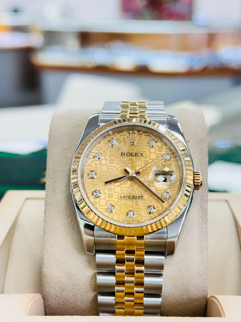 Rolex Datejust 36 116233 FACTORY Champagne Jubilee Diamond Dial 18K Yellow Bezel