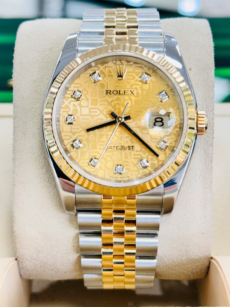 Rolex Datejust 36 116233 FACTORY Champagne Jubilee Diamond Dial 18K Yellow Bezel