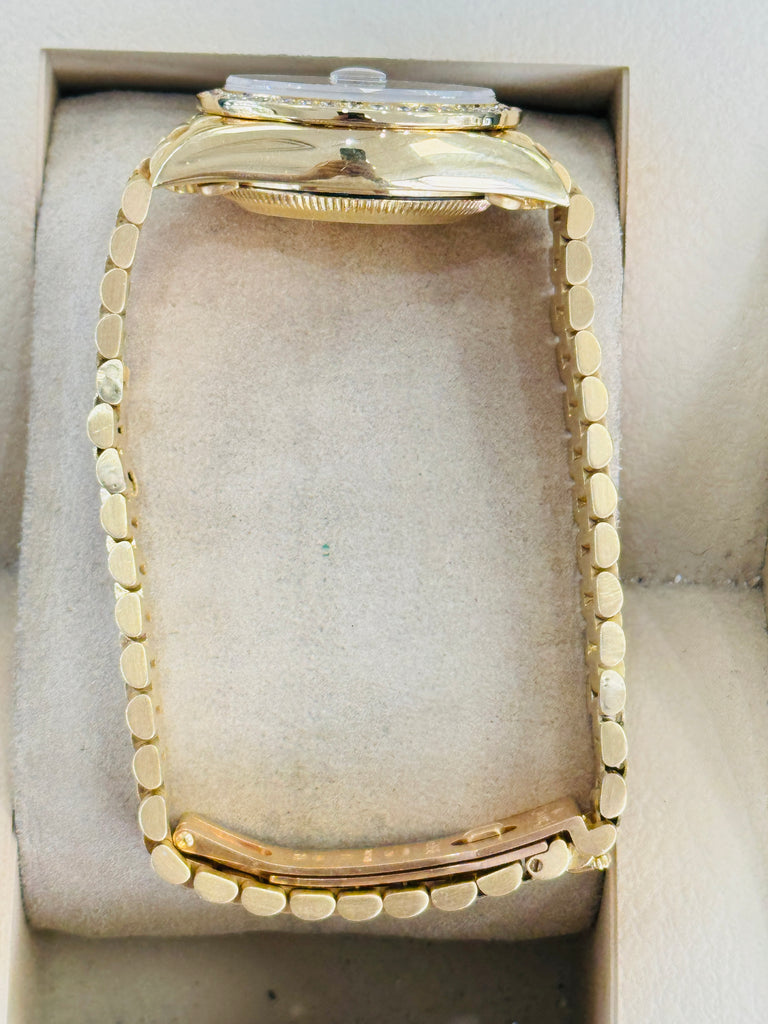 Rolex Lady-Datejust 69138 Women's President 26mm Yellow Gold Factory Diamond Bezel Custom Tahitian Diamond Mother Of Pearl Dial MINT - Diamonds East Intl.
