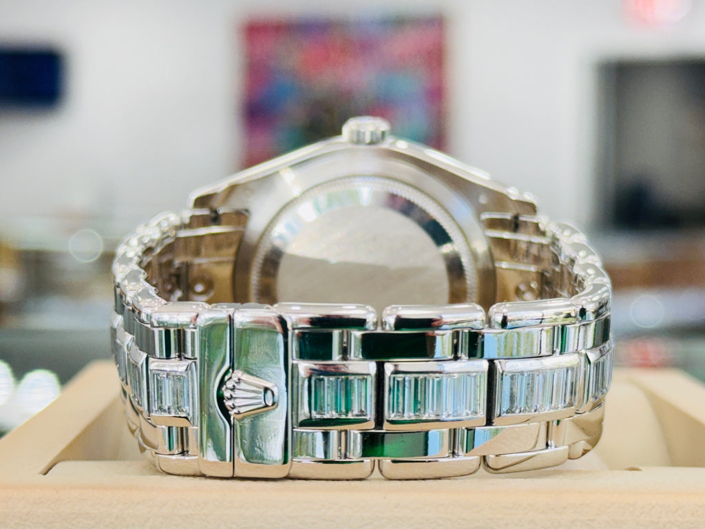 Rolex Day-Date 18956 39 Pearlmaster with Baguette bezel Factory Diamond Meteorite Dial and Factory Diamond Bracelet box and Papers MINT - Diamonds East Intl.